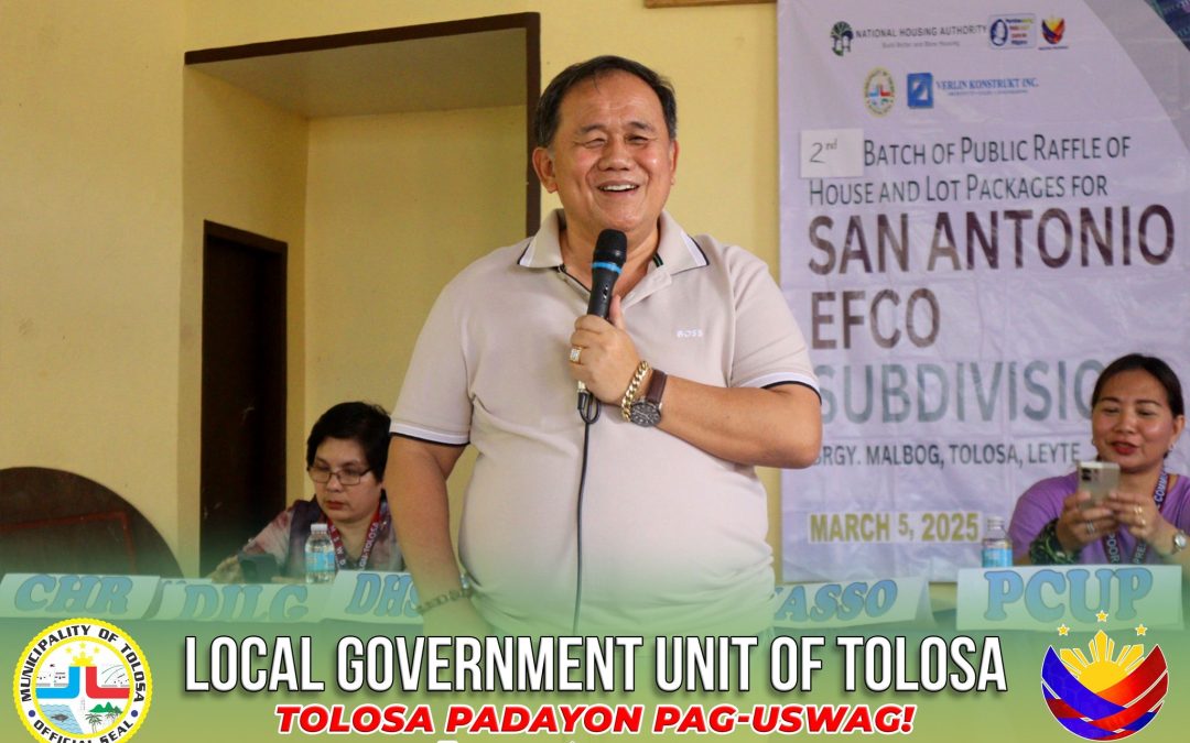 Hon. Erwin C. Ocaña attended an orientation and public raffle event for the House and Lot Package of the San Antonio EFCO Subdivision, which is part of a Yolanda Permanent Housing Project. This event, held on March 5, 2025, was aimed at providing housing support for residents affected by Typhoon Yolanda.